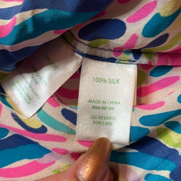 Lilly PULITZER SILK DUSK TOP‎ INDIGO PALM - Picture 7 of 8